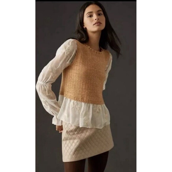 NWT Anthropologie Layered Sweater Vest Size XXS Tan - Picture 1 of 13